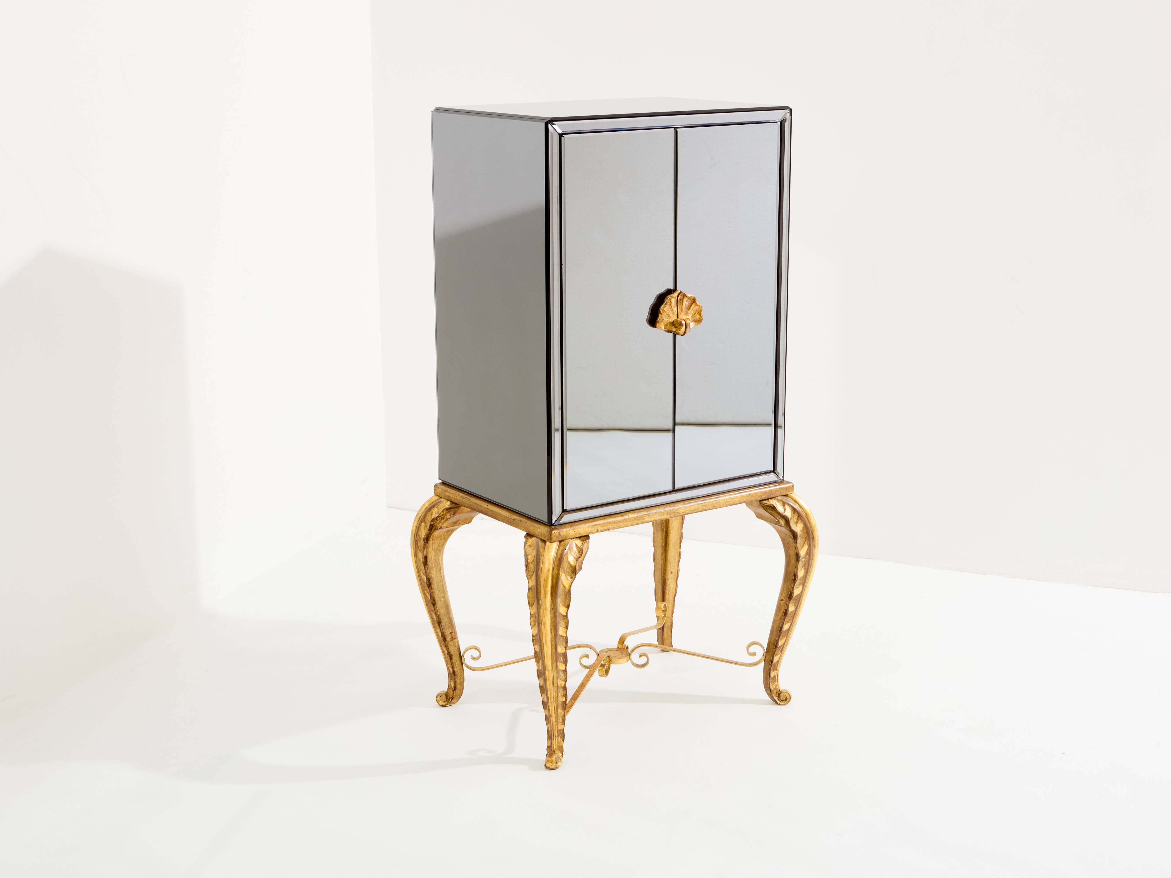 Maison Jansen bar cabinet in gilded wood and mirrors circa 1940