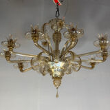 Venetian chandelier in gilded Murano glass, 10 light arms, circa 1920.