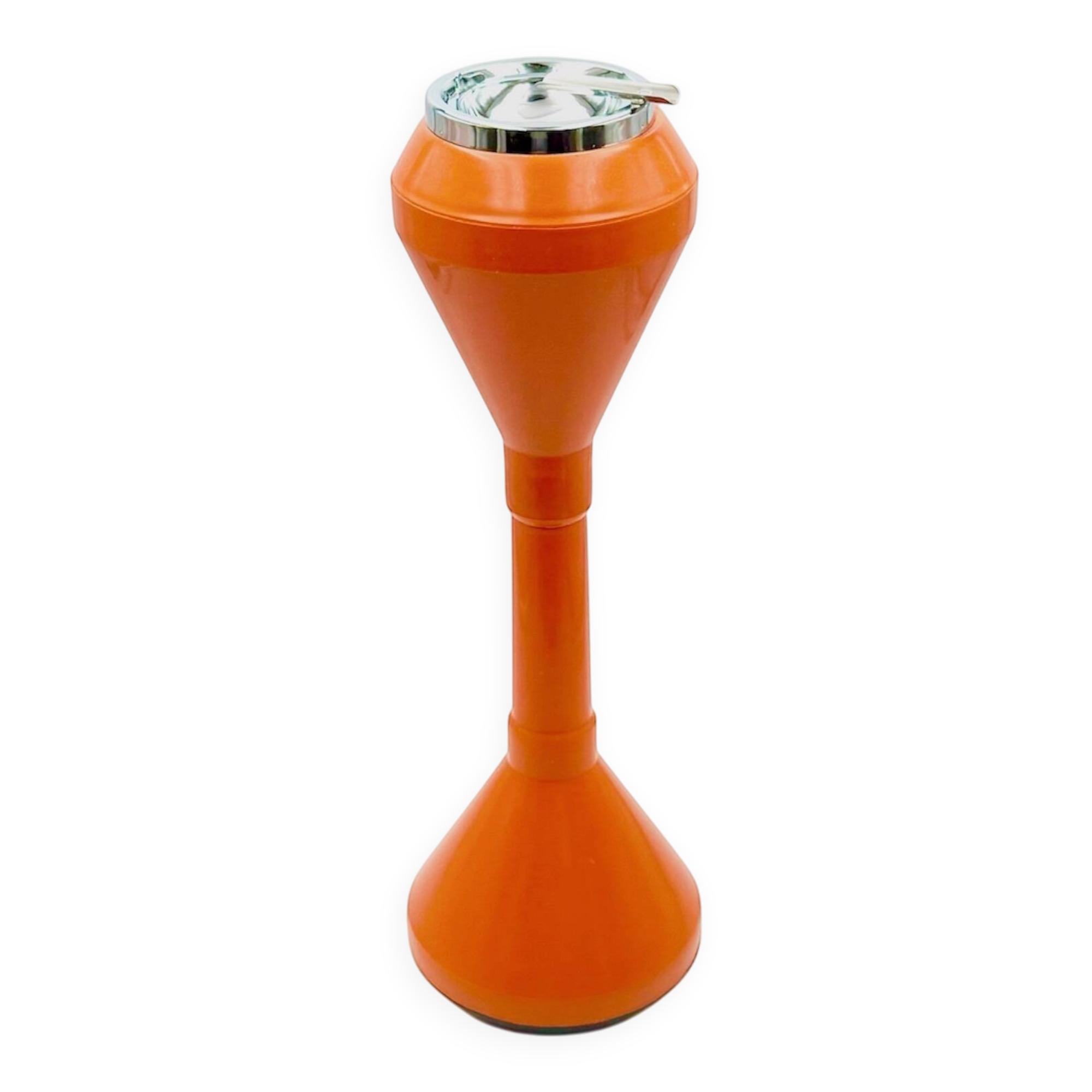 Cendrier vintage Space Age des années 1960 en plastique orange avec couvercle chromé