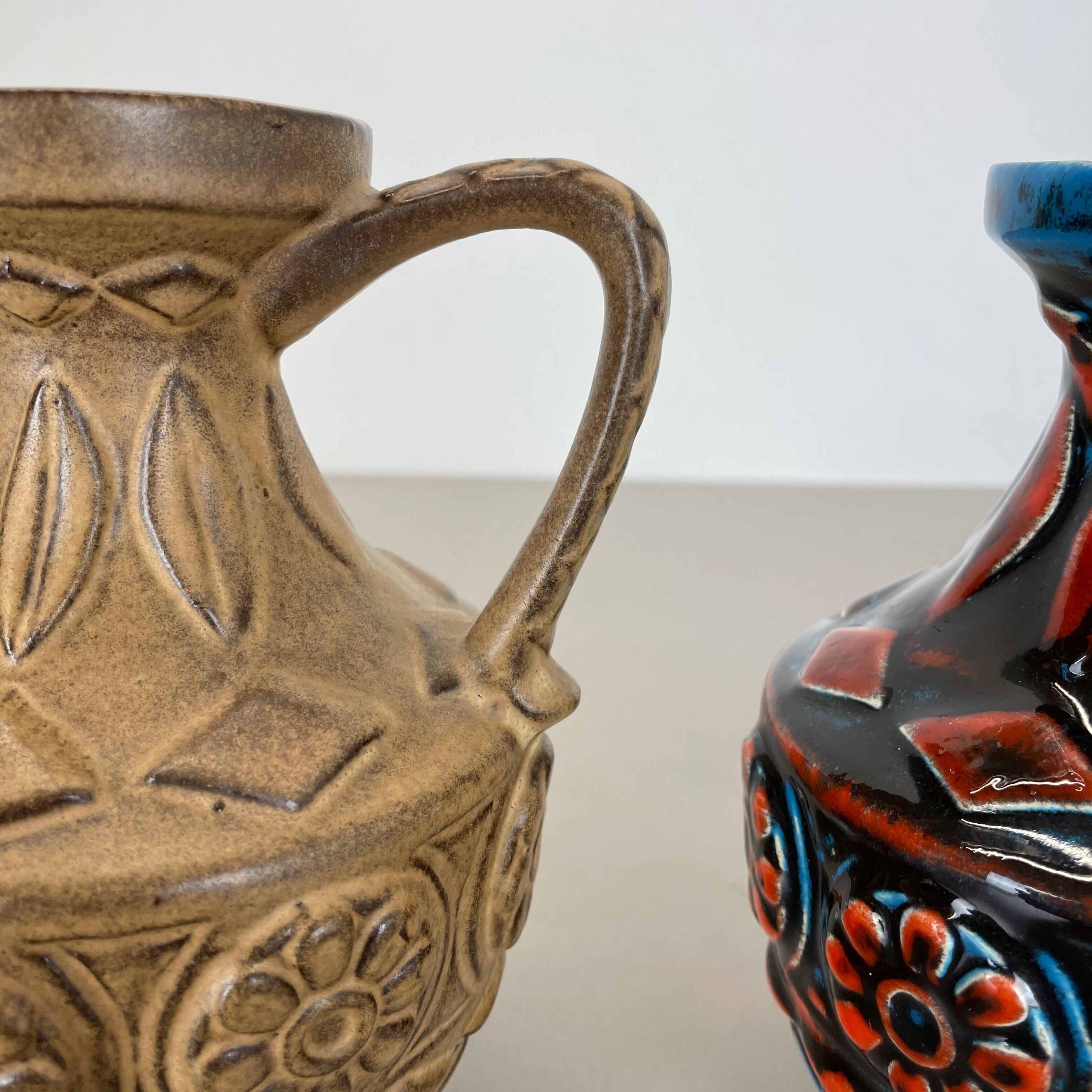 Set of 2 Multi-Color Fat Lava Op Art Pottery Vase by Bay Ceramics Germany, 1960s