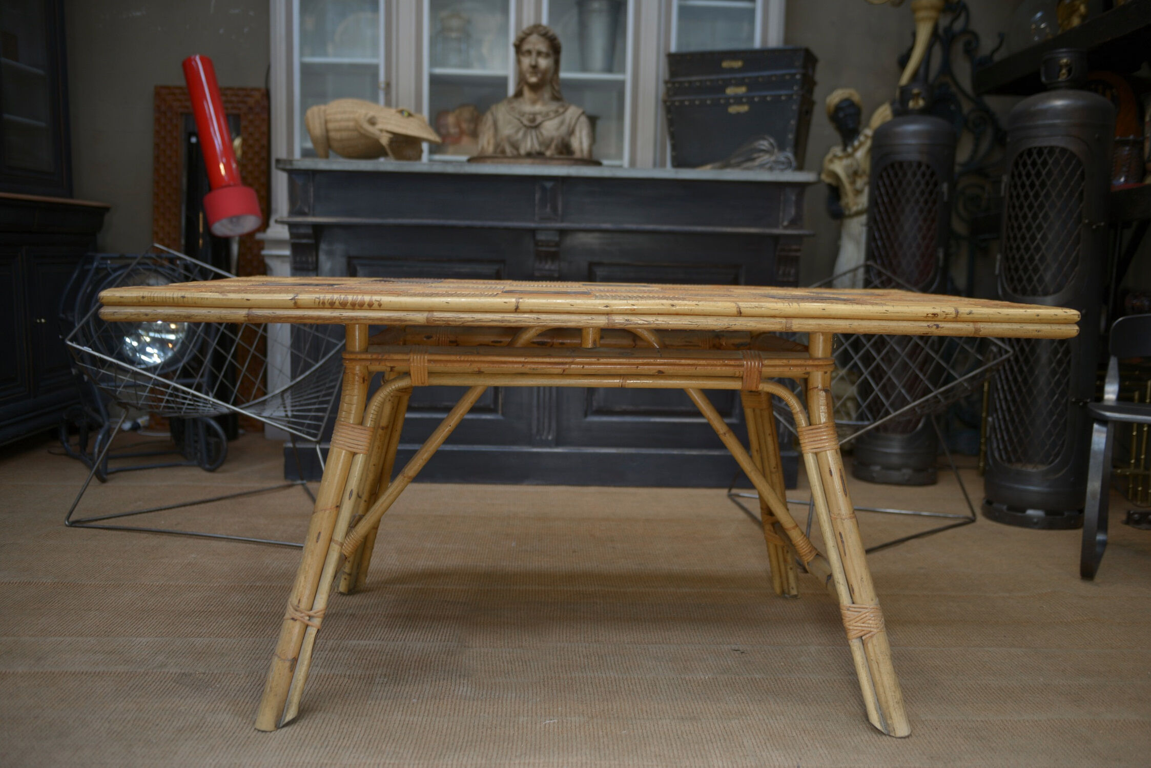 Rattan and ceramic table 1960