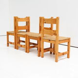 1970’s set of chairs in pine wood with straw seat