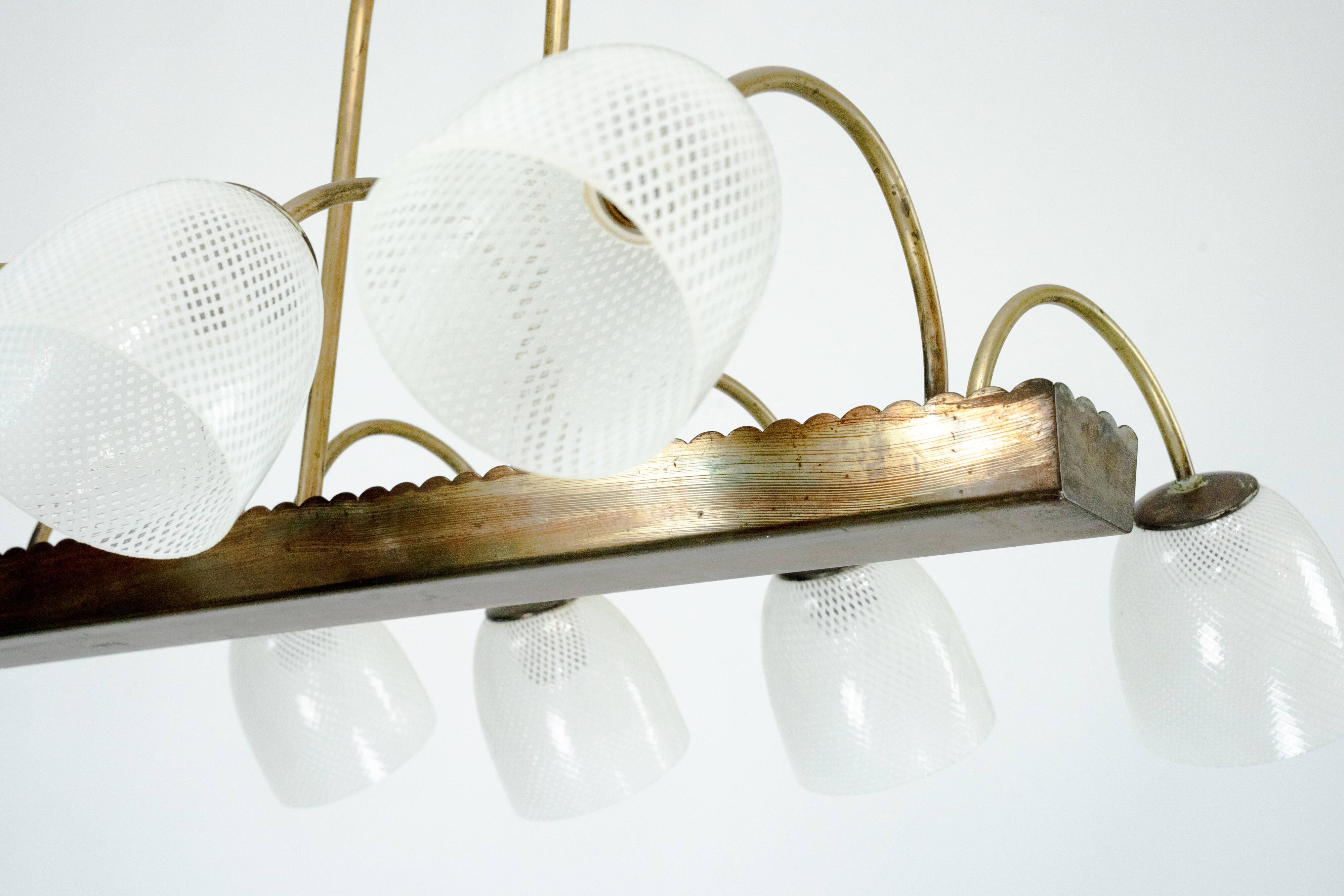 Mid-Century Venini Reticello Glass Chandelier, 8 Arms, Murano, Italy 1940s
