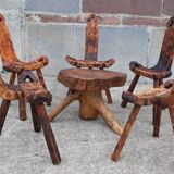 Set of 5 wooden tripod chairs