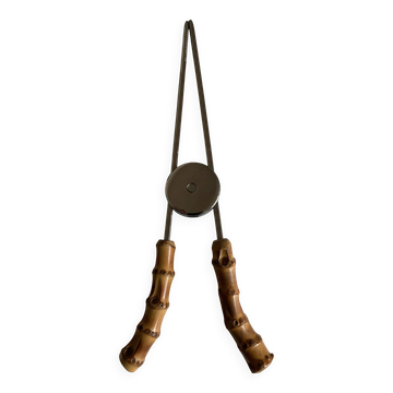 Pince à glaçons acier et bambou 1960 dlg Adnet