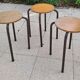 3 wooden and tube school stools