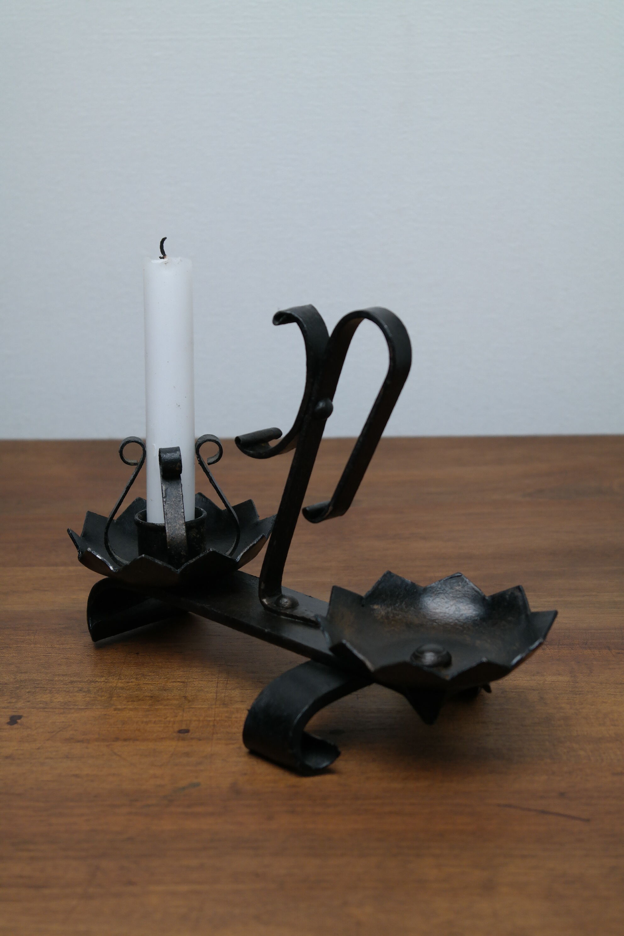 Old turned wrought iron candlesticks