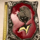 Vintage hanging decorative plate in lava stone