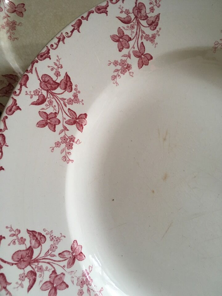 Five plates dessert and serving dish Digoin Sarreguemines model "Margot"