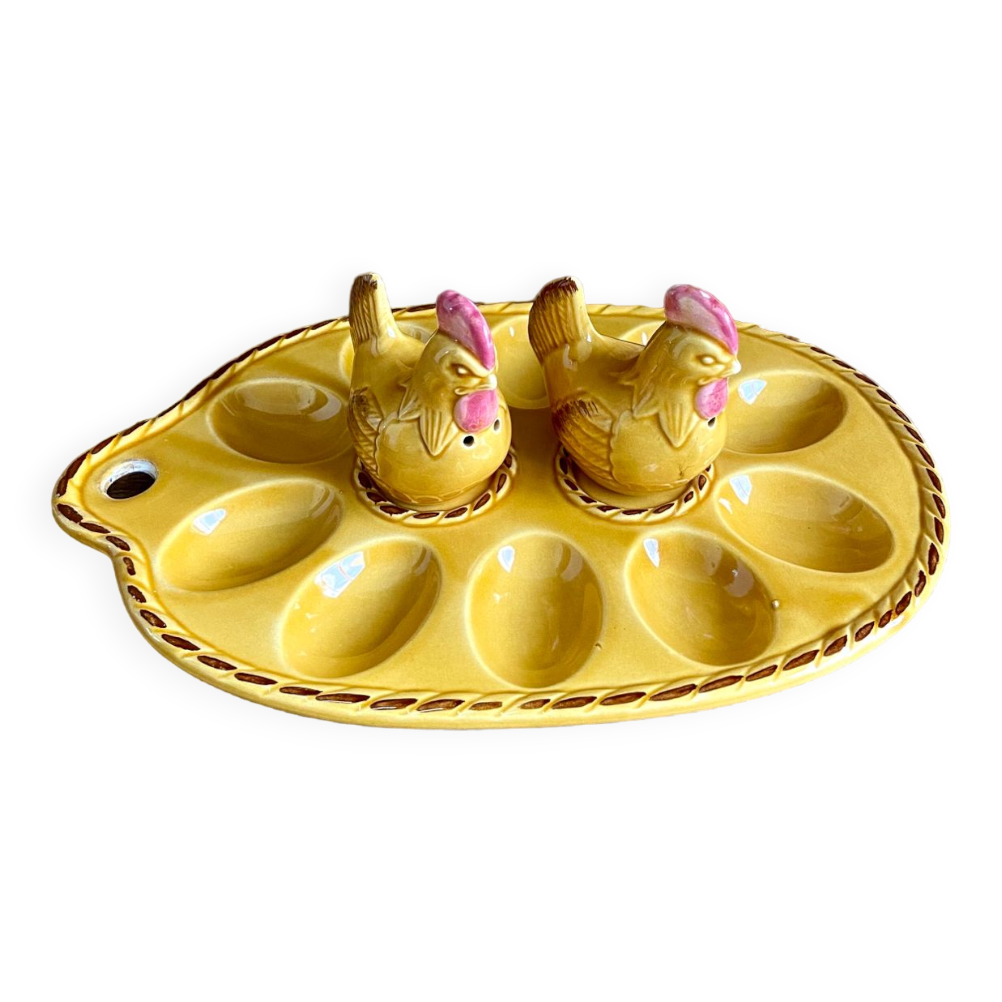 Vintage salt and pepper egg dish