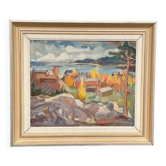 Huile su panneau suédoise "Paysage d'automne" par J. Woxberg