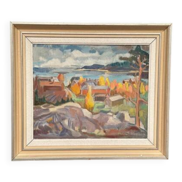 Swedish Oil On Panel "Autumn landscape" by J. Woxberg