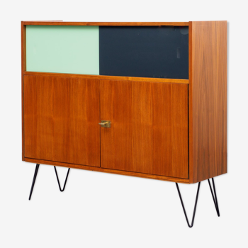 Buffet années 1960, noyer, portes en verre coloré