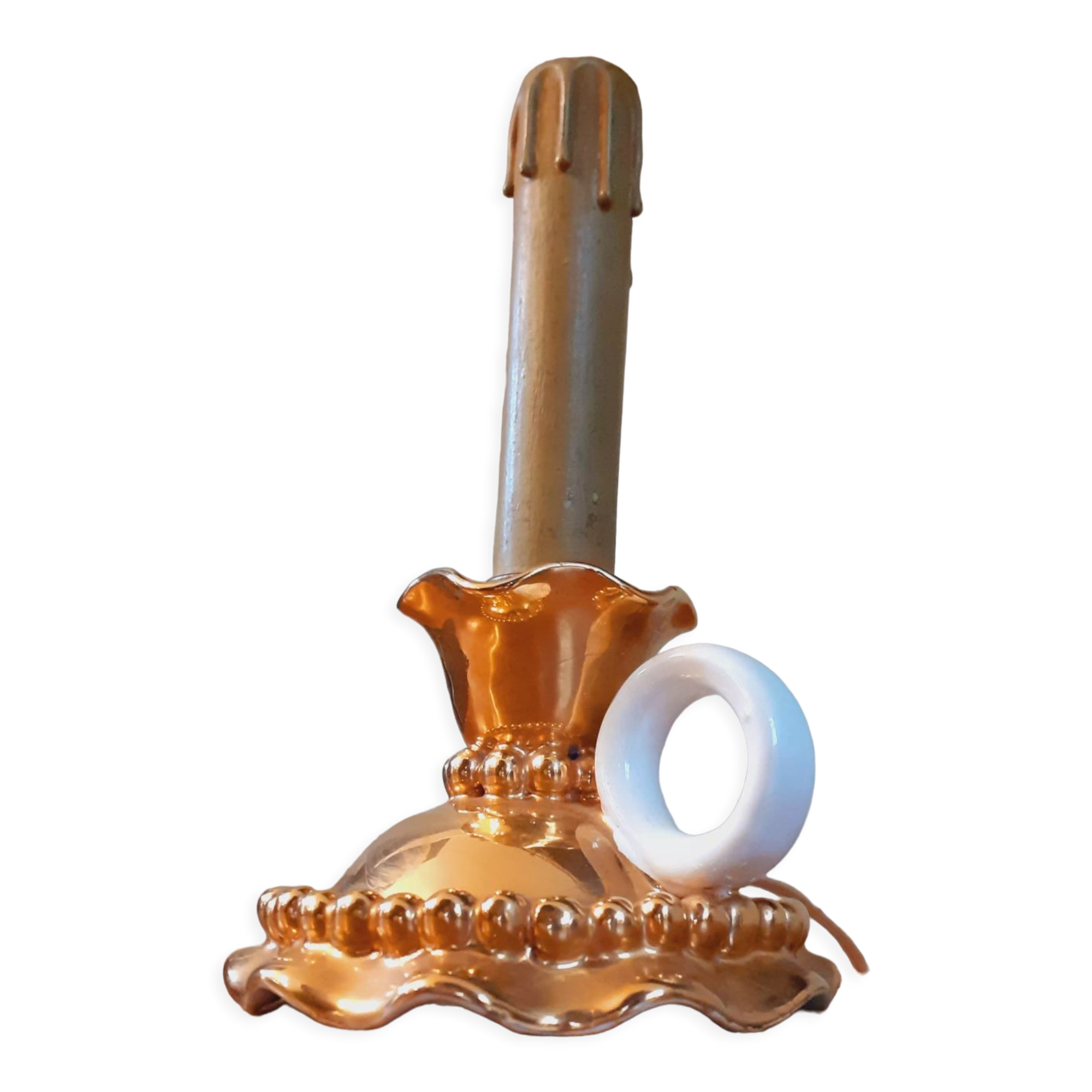 Art deco lamp earthenware malicorne golden 30s in the shape of hand candlestick