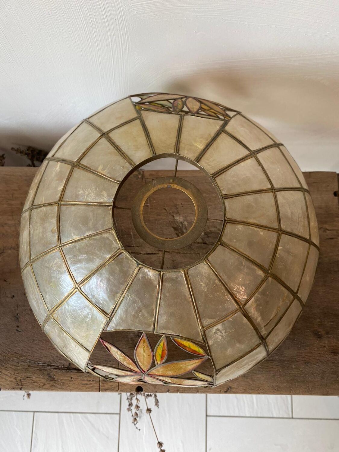 Lustre suspension nacre et laiton