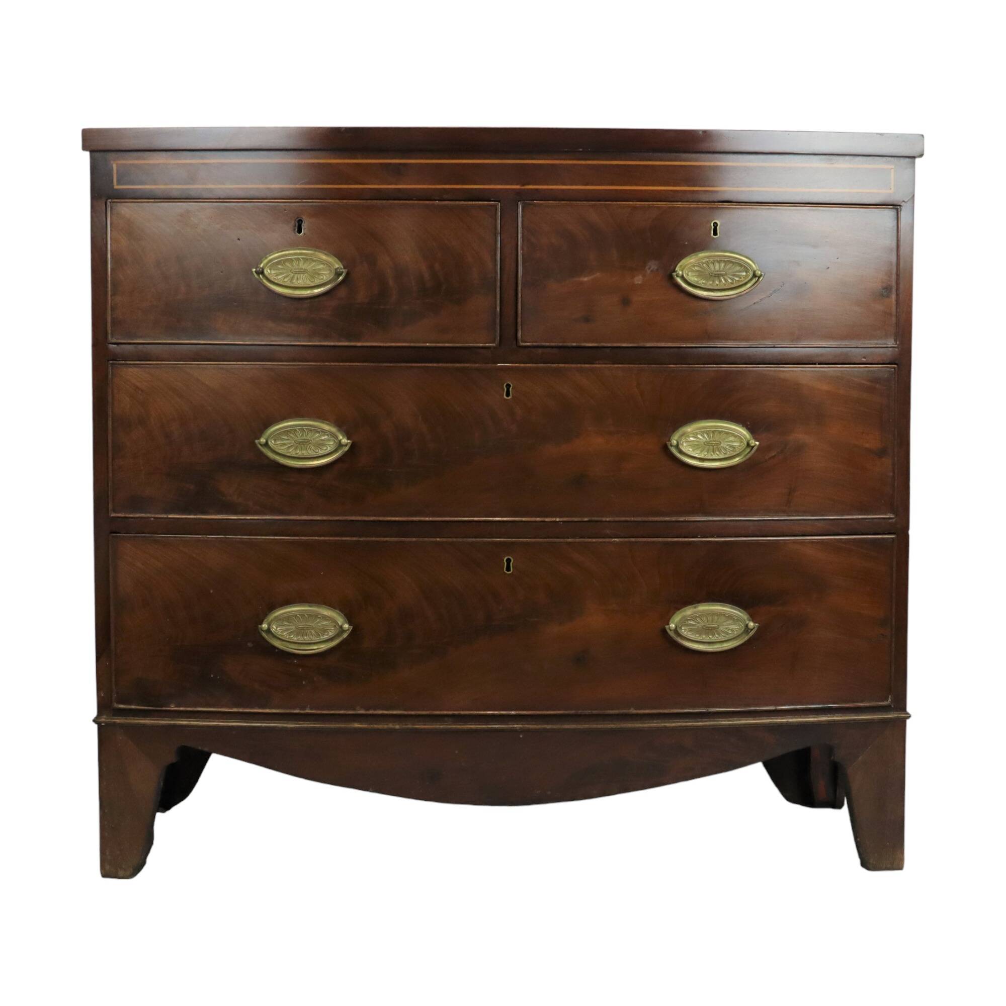 Grande commode antique anglaise bow front 1860 placage d'acajou 106cm