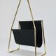 Porte-revues Carl Auböck II Midcentury, laiton et cuir noir, vintage, Autriche
