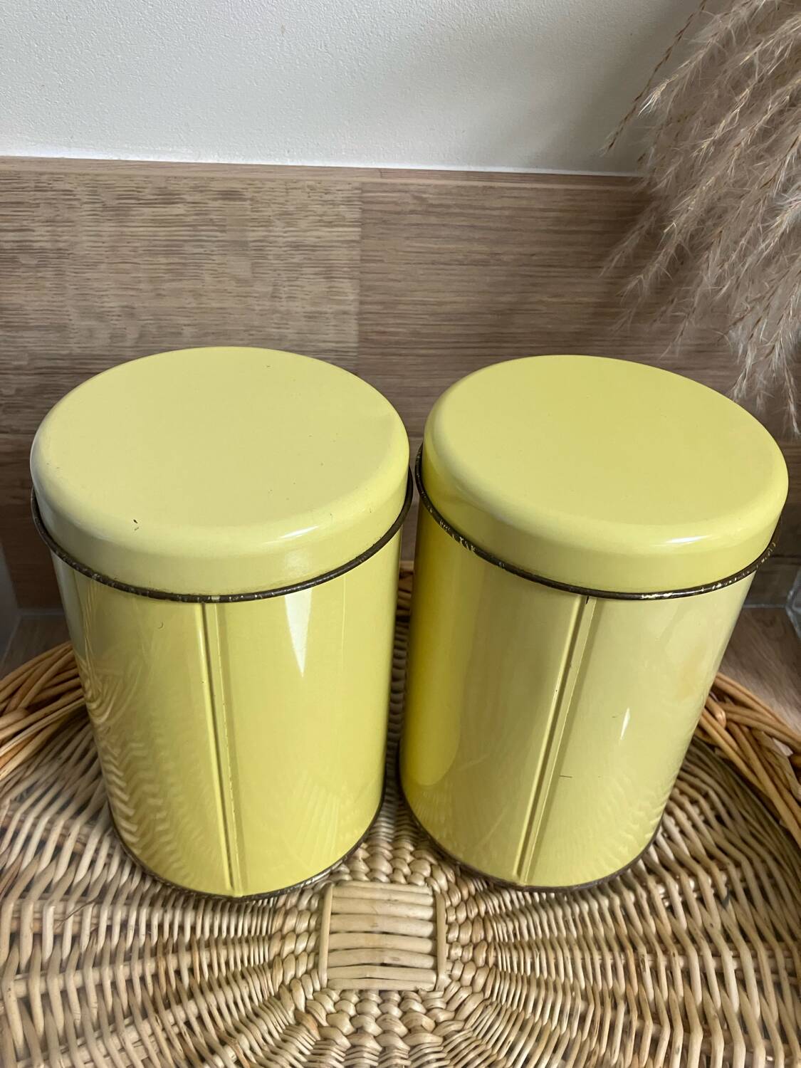 Vintage-Lot de 2 boîtes métalliques café/sucre jaunes