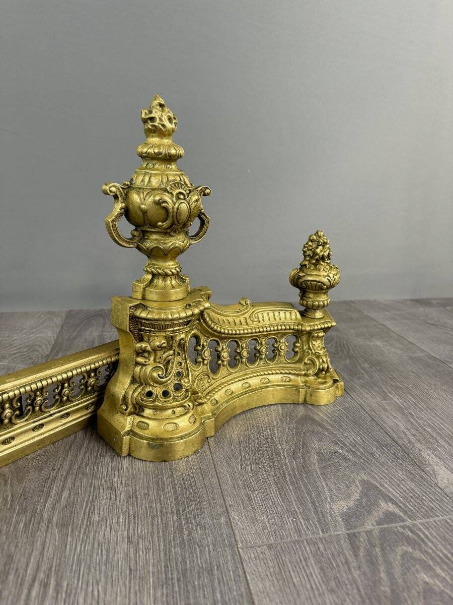 Pair of Gilt Bronze Andirons, Louis XVI Style, Late 19th Century