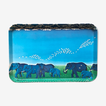 Large tray mebel Irene invrea art naïve blue elephants