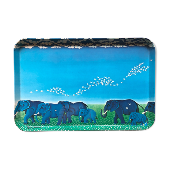 Large tray mebel Irene invrea art naïve blue elephants