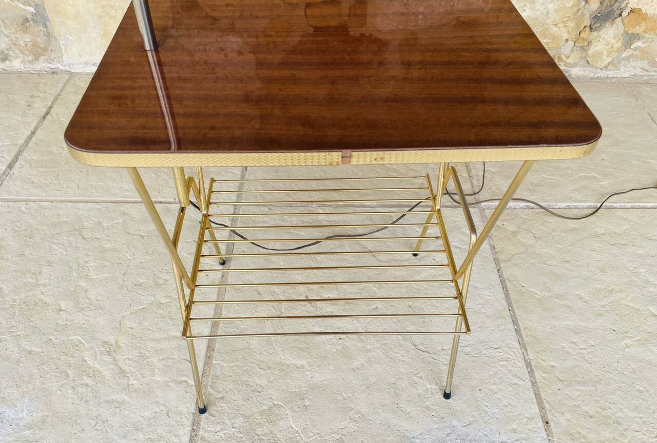 Vintage articulated floor lamp with shelf and magazine holder 1960s