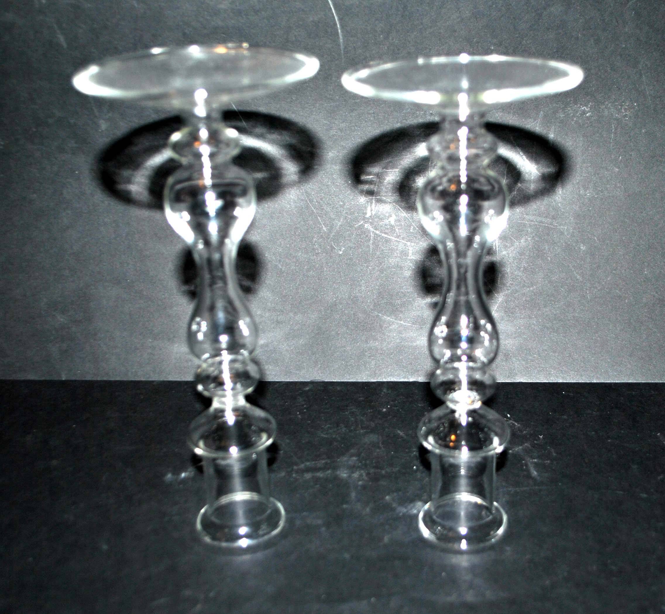 Set of 2 vintage blown glass candle holders