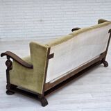 1950s, 3-seater Danish sofa, original condition, furniture velour, oak.