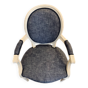 Traditionally Restored 19th Century Blue and White Chiné Medallion