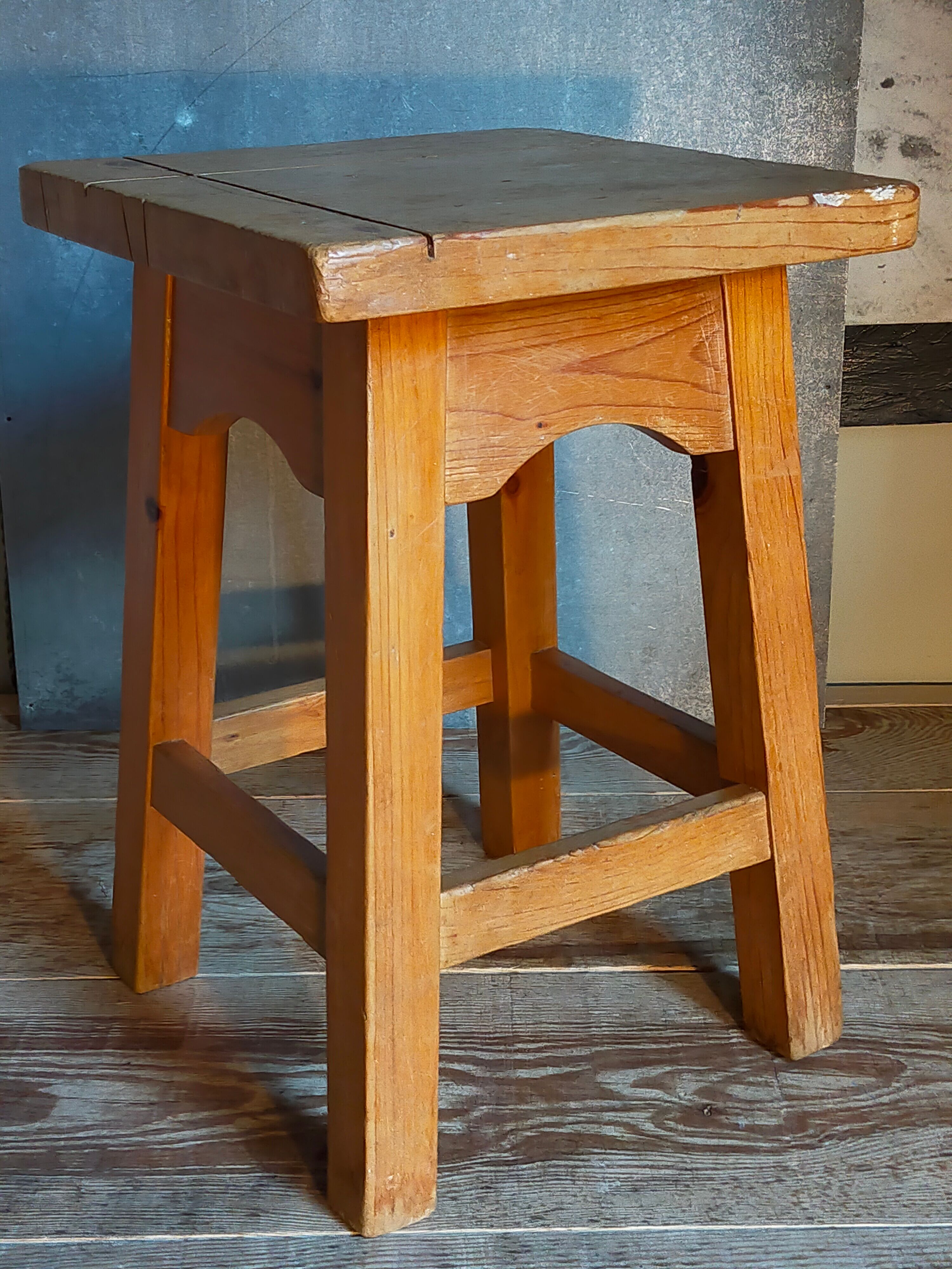 Vintage solid pine workshop stool