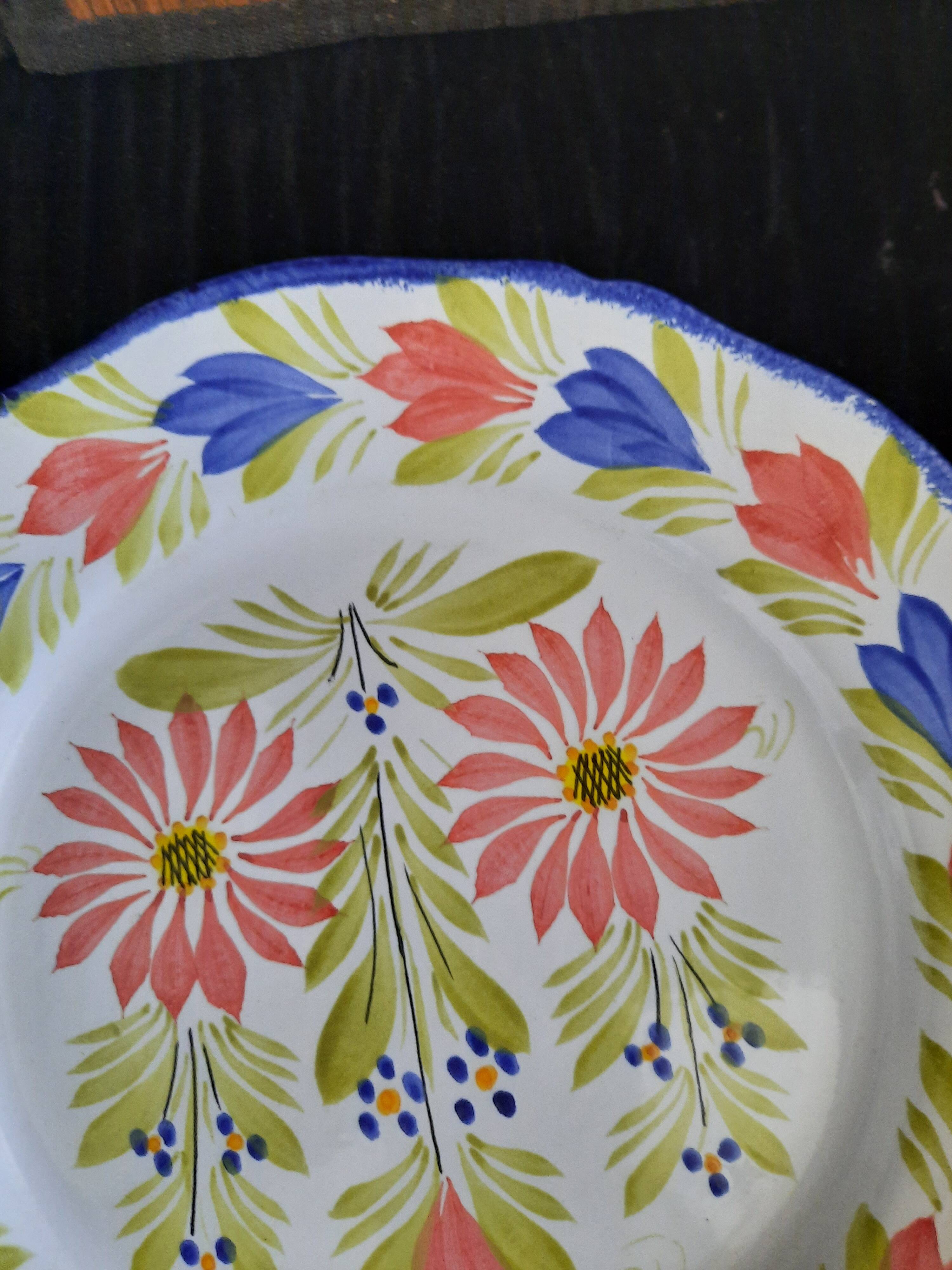 Old flat plate faience hb quimper hand-painted floral decoration