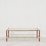 1970s gold chrome and leather coffee table + end table
