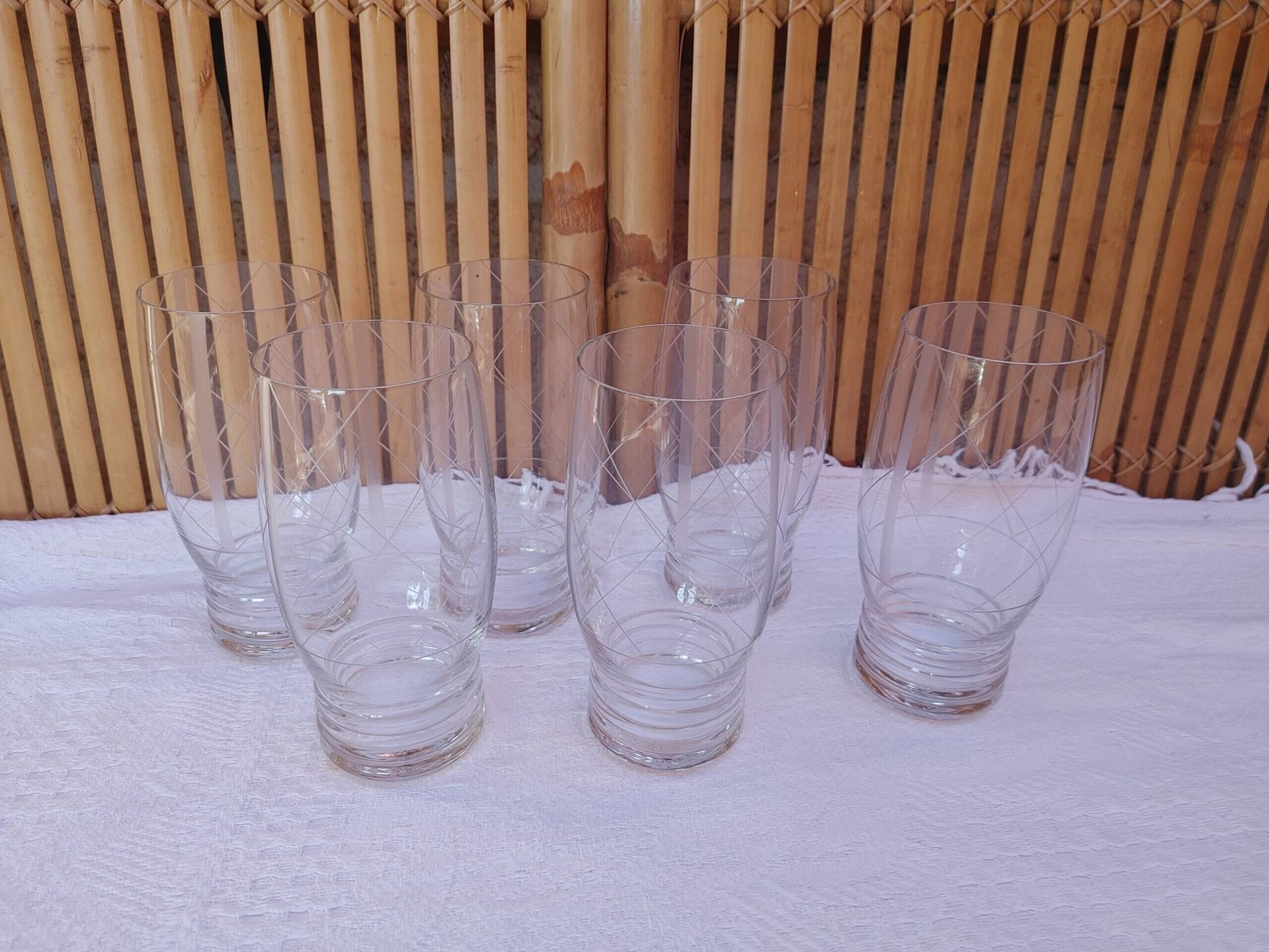 6 large old orangeade glasses - engraved crystal base, typical of the 1930s