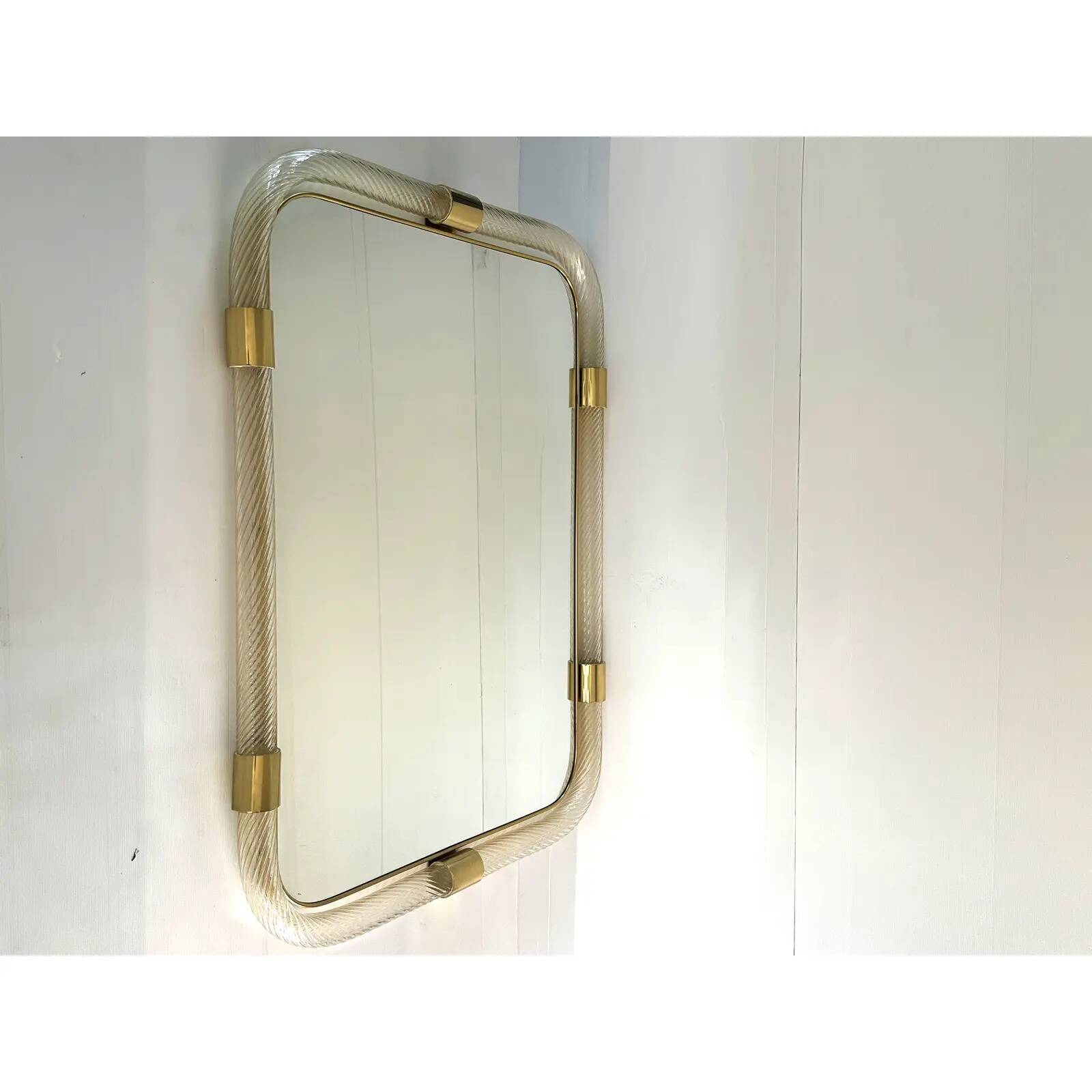 Scenographic Italian “Torciglione-Torchon” Murano Glass Wall Mirror