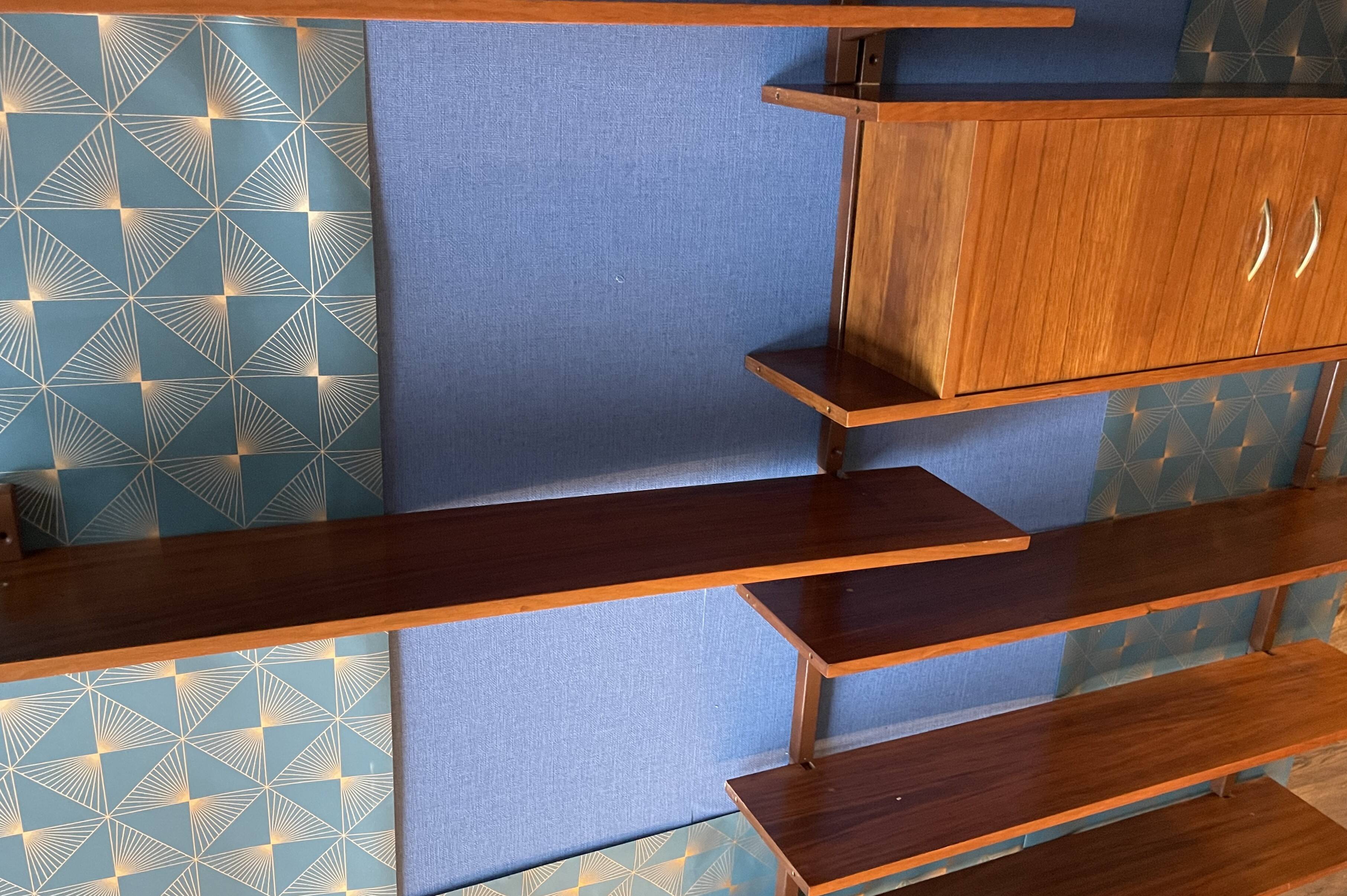 Scandinavian teak wall bookcase 1.8m x 1.1m