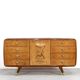 Italian Art Deco Sideboard In Walnut Burl And Brass.