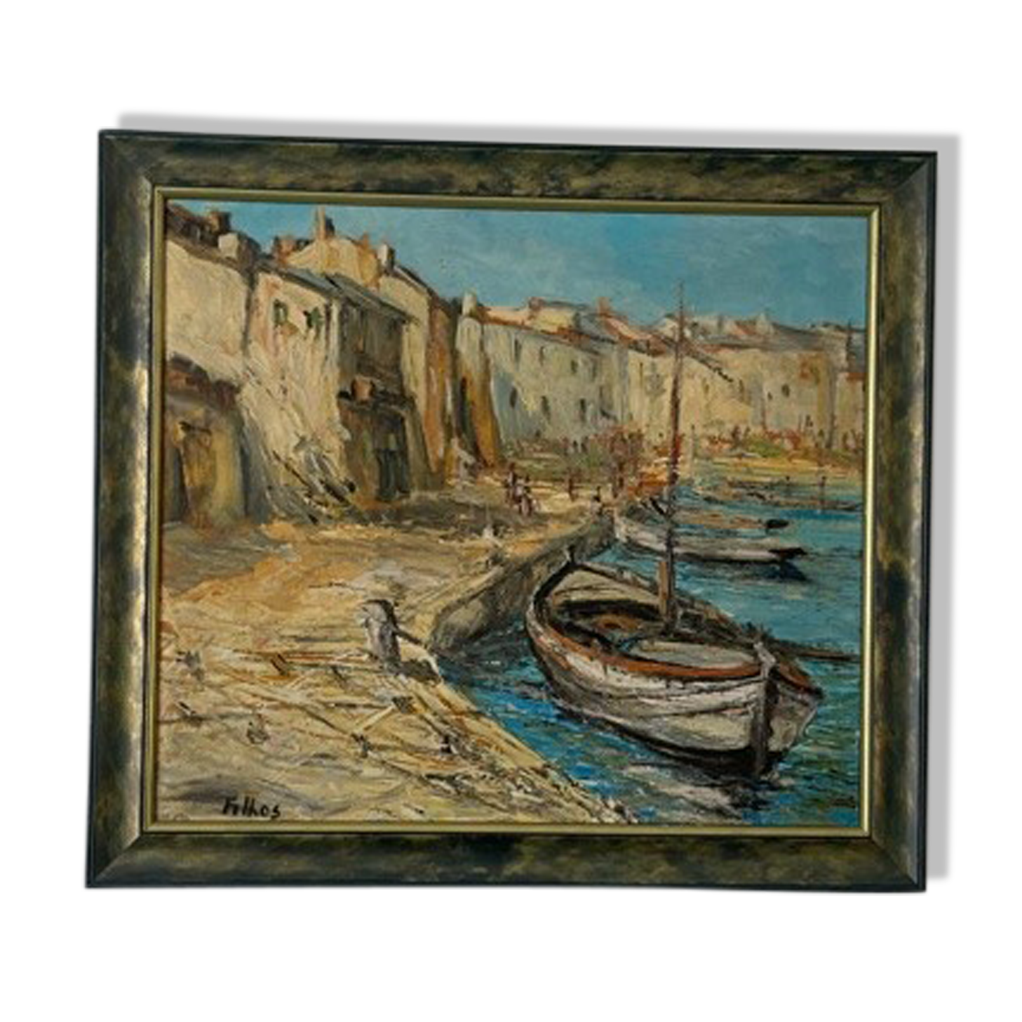 Painting signed Filhos oil on panel 1950 "Port de Martigues".
