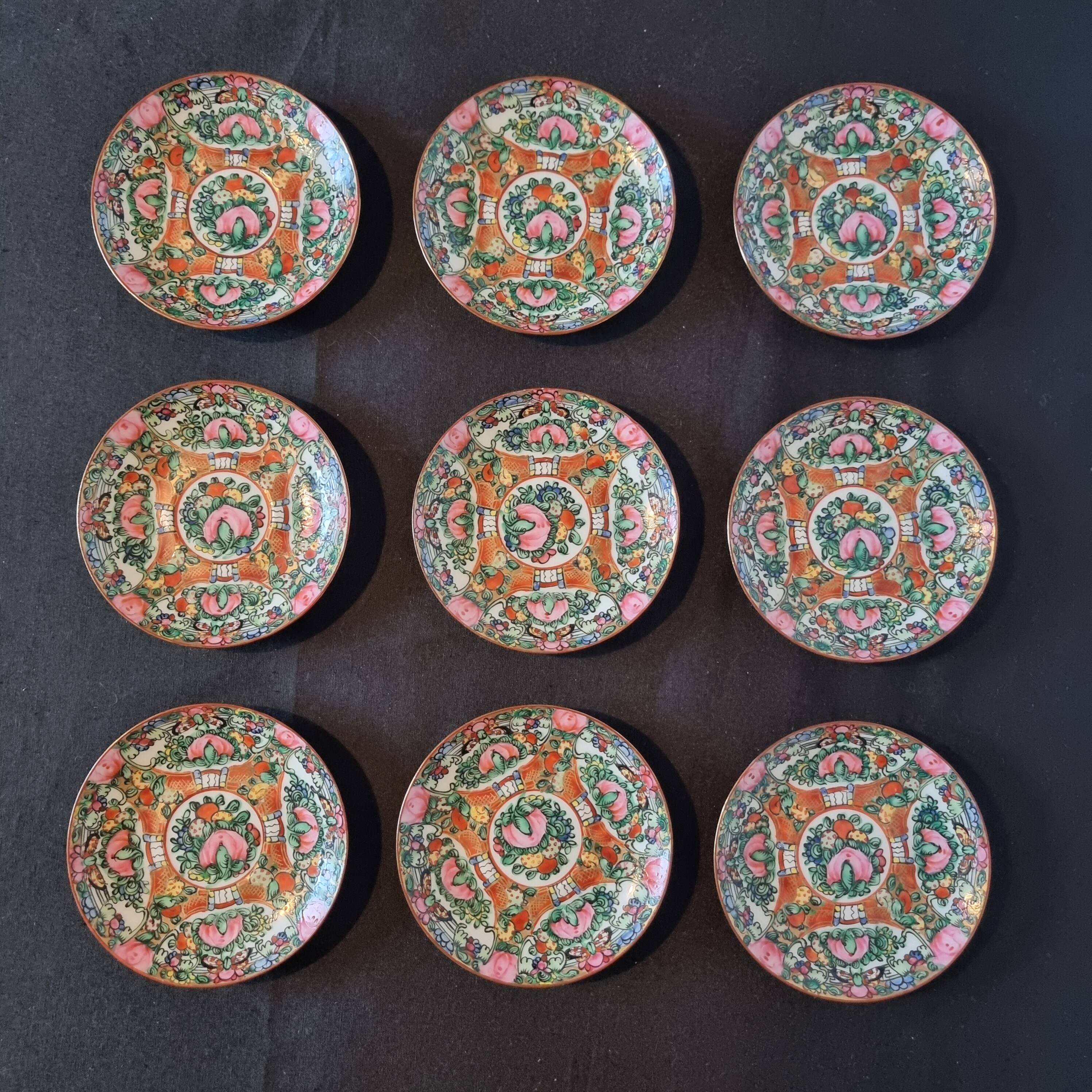 Set of 9 Macau porcelain bread or pasta plates, hand-painted