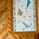 Mosaic coffee table, teak and straw, created by designer Paul Jensen.
