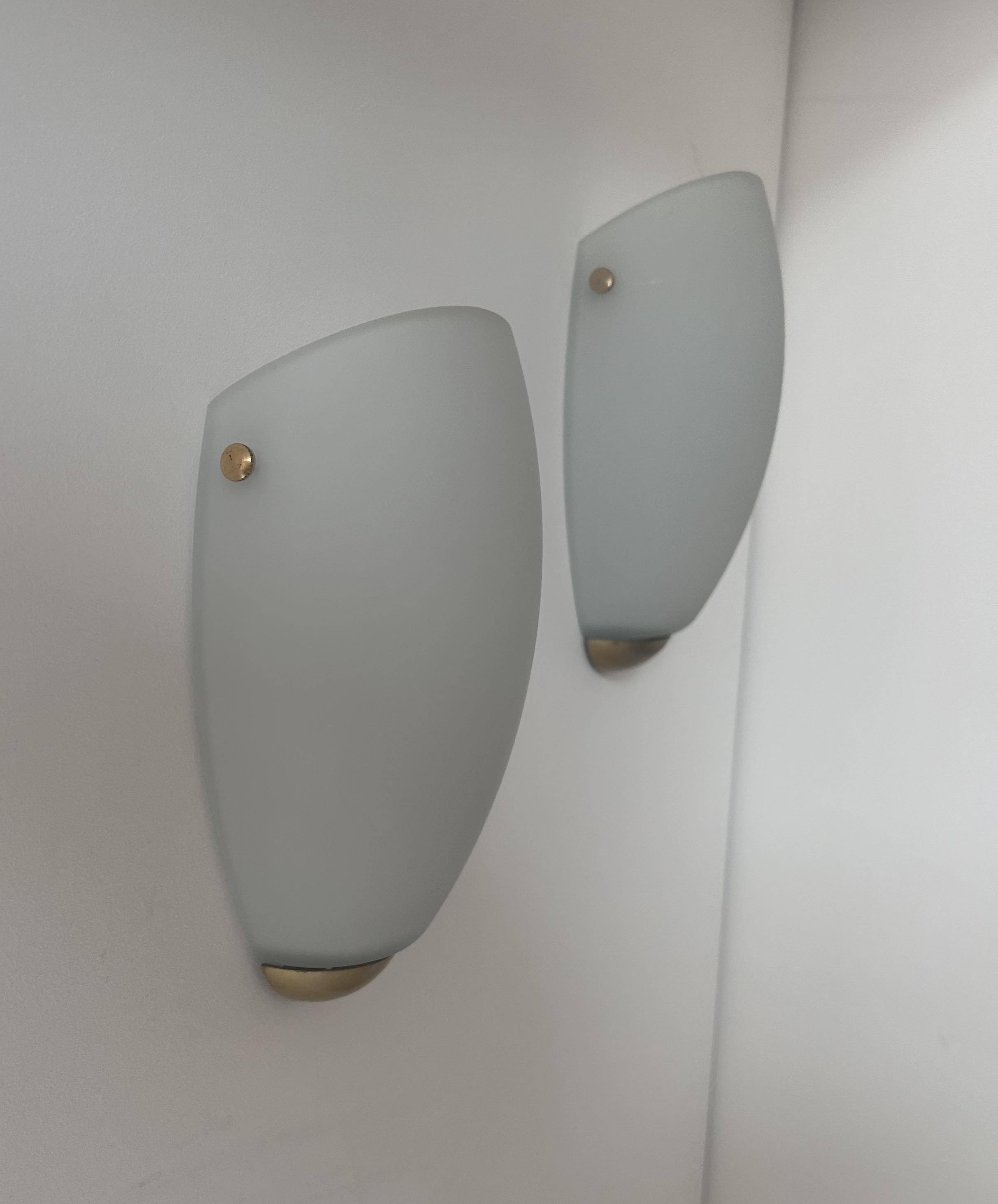 Pair of vintage wall lights, opaline glass and brass, Sweden 1970s