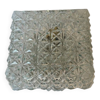 Plafonnier applique hublot carré en verre ciselé des années 60-70