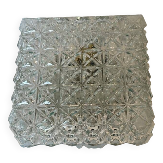 Square porthole ceiling light in chiseled glass from the 60s-70s