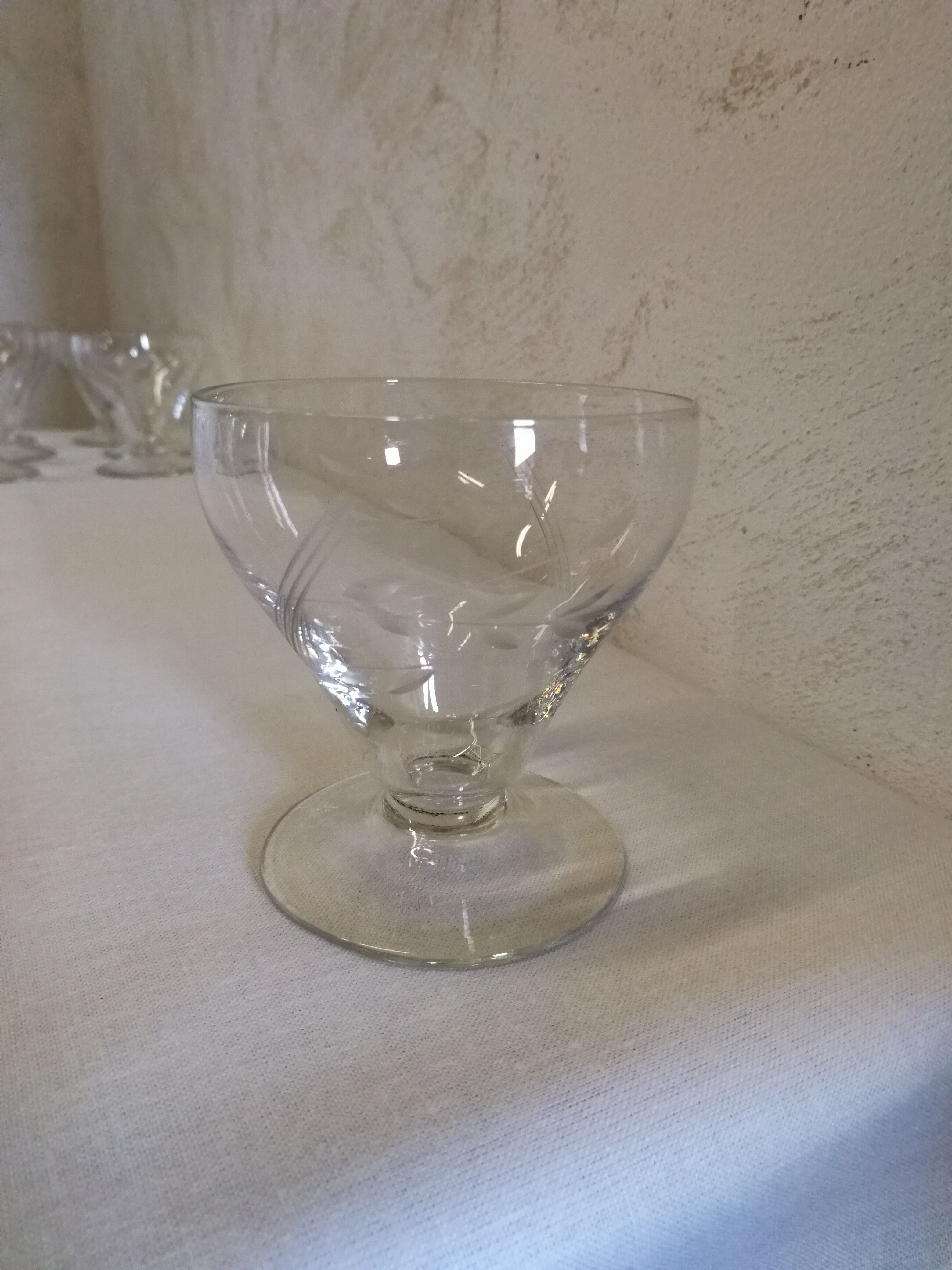 12 engraved fine glass aperitif / liqueur glasses