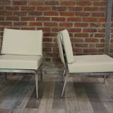 Pair of chrome and leather armchairs