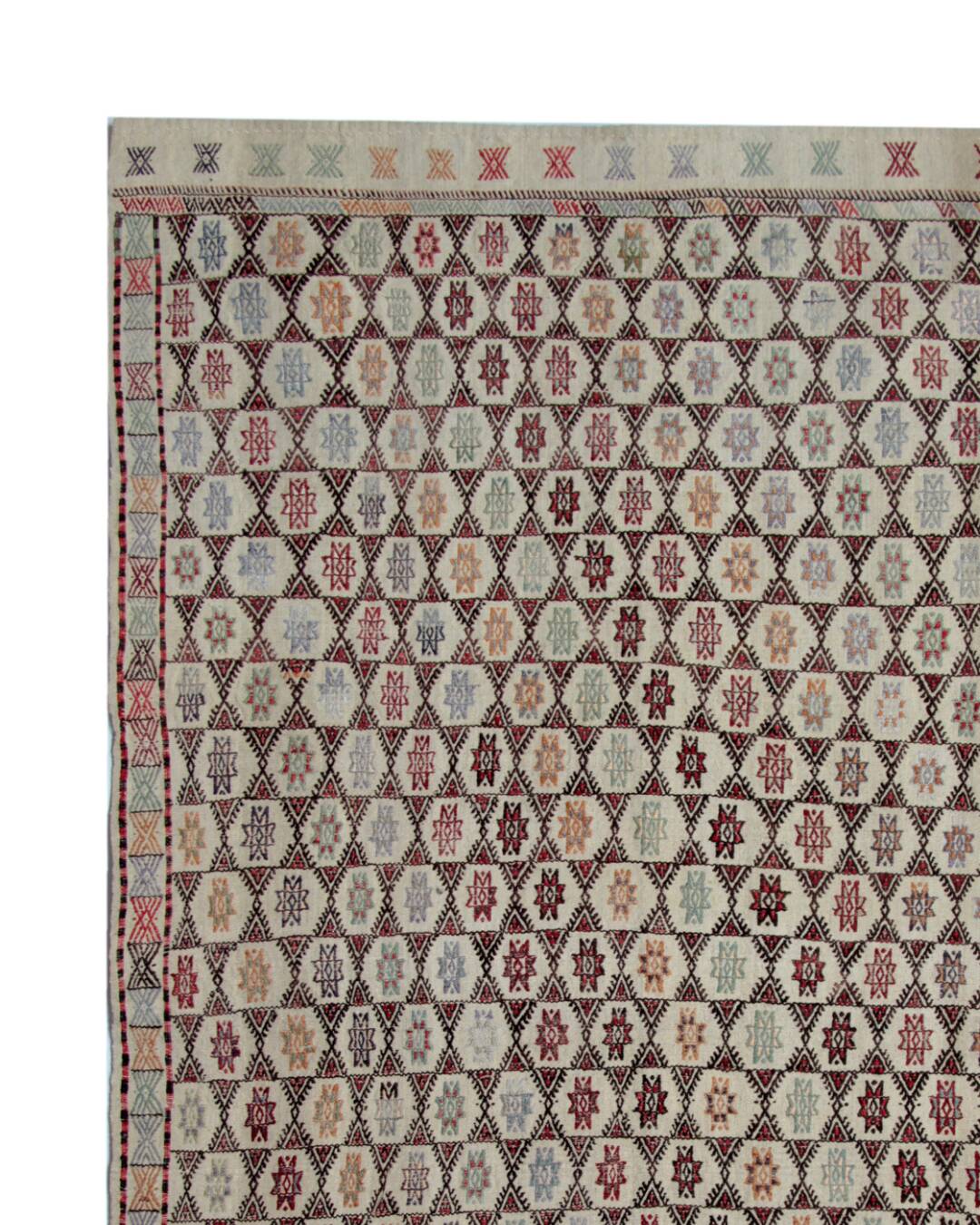 Antique Turkish Kilim Rug: Beige Wool, Zig-Zag Tribal Design 141x235cm