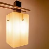 1960s Italian Stilnovo ceiling pendant with opaline glass shades and brass details