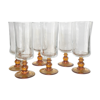 Set of 6 vintage amber-footed champagne flutes