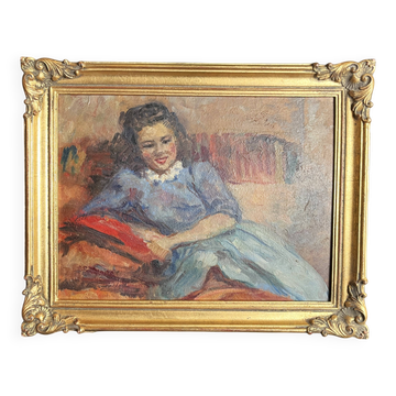 HSP portrait of a young woman seated, signed Lilly Véréa 20th century.