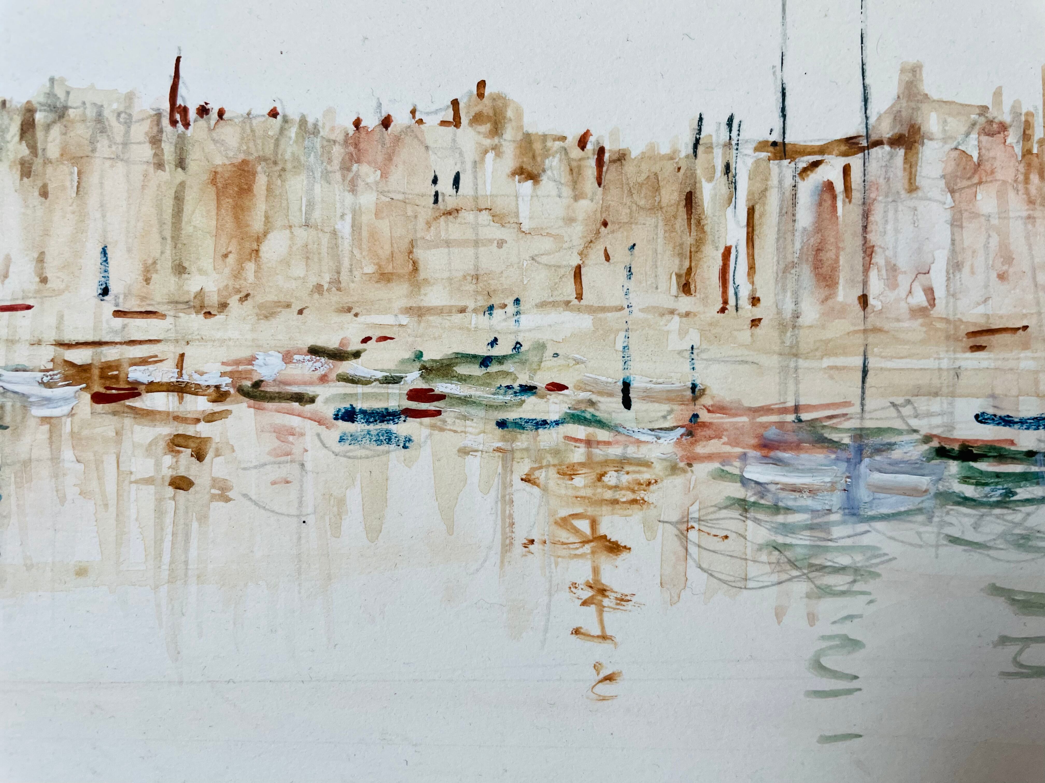 Watercolor painting honfleur brittany