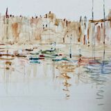 Watercolor painting honfleur brittany